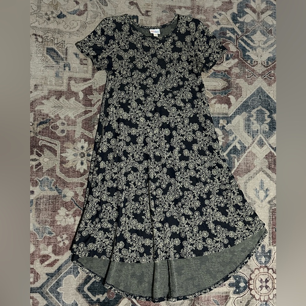 LuLaRoe Dark Gray and Tan Floral Dress with pocket
